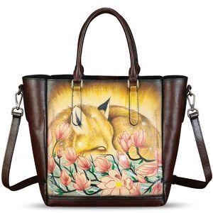 3394 Leather Handbag Hand Painted Leather Top Handle Satchel Handmade